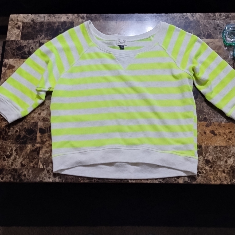 Eyelash Couture neon and gray striped cropped sweater
